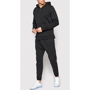 Ensemble de survêtement polaire noir à capuche pour homme – Sweat à fermeture éclair et pantalon de jogging – Tenue décontractée d'hiver pour le sport et l'automne - Product Image 1