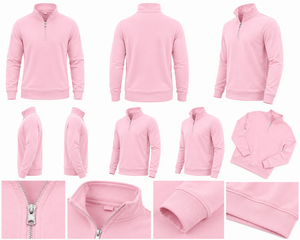 Suéter de Punto WARPRO INDUSTRY para Hombre, Color Rosa Sólido, Cierre de Cremallera 1/4, Corte Regular, Manga Larga, Cuello Alto, Poliéster/Algodón - Product Image 3