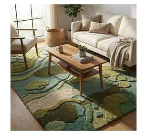 Tapis paysager à motifs lac et étang, tufté à la main, 100% laine de qualité supérieure ou un mélange laine-soie, tufté à la main - Product Image 1