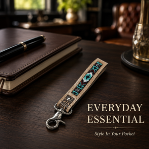 Handcrafted Leather Beaded Keychain with Engraved Accent Strong Metal Clasp Western Boho <b>Key</b> <b>Ring</b> <b>Accessory</b> for Car <b>Keys</b> Bags - Product Image 3