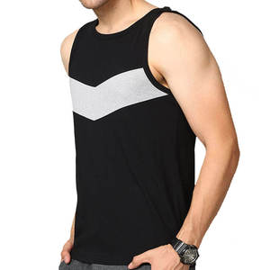 Men's Black Gray Geometric Color Blocked Knitted Tank Top O-Neck Breathable Sporty Fitness Wear 100% Polyester - Product Image 2