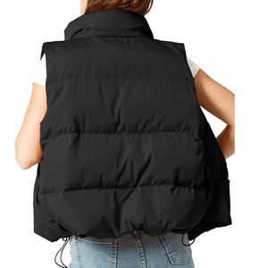 Chaleco acolchado con capucha para mujer, color negro sólido, sin mangas, cortavientos, con cierre de cremallera, ropa exterior informal, chaleco acolchado para mujer en venta en línea - Product Image 6