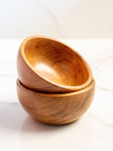 Bol à salade en bois artisanal, bols à dessert en bois faits à la main, design minimaliste rond, plats et assiettes en bois massif poli - Product Image 5