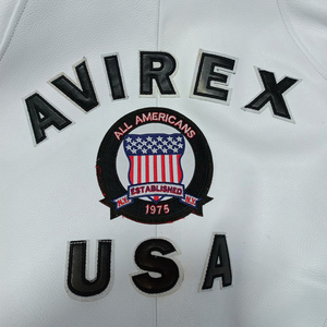 เสื้อแจ็คเก็ตบอมเบอร์หนังสีแดงกันน้ำสำหรับผู้ชาย Avirex ดีไซน์ปักลาย คอตั้ง ปิดด้วยซิป สไตล์ไฮสตรีท - Product Image 3