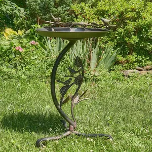 Bain d'oiseaux en métal pour l'extérieur avec support décoratif en forme de bol, pour petits oiseaux, décoration de jardin, patio, fontaine d'eau, abreuvoir. - Product Image 5