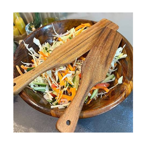 Ensemble de 2 spatules à salade en bois, ustensiles faits à la main, adaptés aux aliments, pour mélanger et servir, avec design suspendu, outil d'organisation de cuisine - Product Image 1