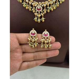 <b>Indian</b> Ethnic Gold Plated Zircon <b>Necklace</b> <b>Set</b> with Earrings - Product Image 3