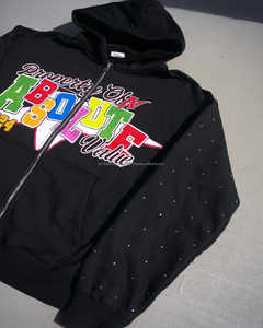 Sweat à capuche zippé oversize imprimé sur mesure pour hommes Sweat-shirt d'hiver 100% coton avec motif imprimé de lettres en strass - Product Image 3