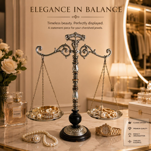 Premium Antique Style Brass Balance Scale <b>Jewellery</b> <b>Holder</b> Decorative Display Stand for Rings Earrings Necklaces and Bracelets - Product Image 4