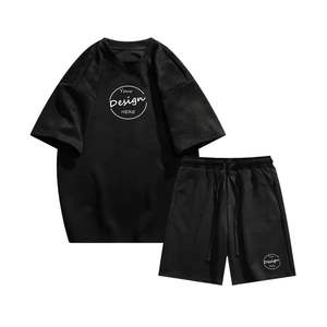 Custom Logo Designer <b>Men's</b> Summer Vintage T-Shirt <b>Shorts</b> Set Oversized Polyester/Cotton Two-Piece Joggers Suits <b>Elastic</b> <b>Waist</b> - Product Image 6