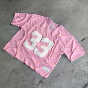 Camiseta de malla con cuello en V personalizada con logo estampado en relieve para hombre, de secado rápido, para deportes de verano, baloncesto, fútbol, estilo oversize, hip hop, casual, lisa. - Product Image 6