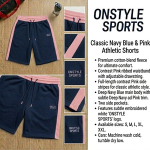 กางเกงกีฬาขาสั้นผู้ชาย ONSTYLE SPORTS สีกรมท่าขาว เอวกลาง ทรงลำลอง มีเชือกผูก ปักโลโก้ ลายทาง - Product Image 6