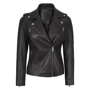 Custom Real Lambskin Leather <b>Jacket</b> for Women with Removable Hoodie Asymmetrical Slim Fit Black Biker <b>Jacket</b> - Product Image 3