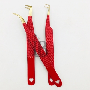แหนบต่อขนตาสแตนเลสแบบยั่งยืนขายดี สีแดง ปลายสีทอง โค้งมน กำลังเป็นที่นิยม - Product Image 3