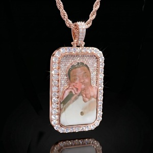 Pendentif photo personnalisé, pendentif photo personnalisé serti de diamants, pendentif photo personnalisé en or, hip hop, micro pavé, portrait en diamant naturel - Product Image 3