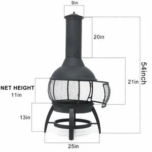 <b>Cast</b> Iron Chimenea Fire Pit With Ash <b>Pan</b> Outdoor Wood Burning Heater Freestanding Portable Powder Coated Black - Product Image 2