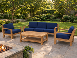 Conjunto de Muebles de Jardín Modernos de Madera de Teca con Cojines Azul Marino Intenso - Product Image 2