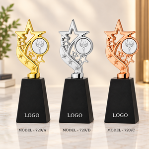 Metal Star Trophy With Engraved Emblem Gold Silver Copper Plated Model 720 A B C For Sports And Games - Product Image 1