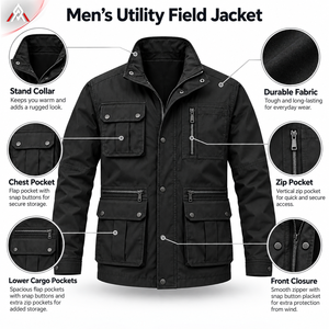 Classic <b>Men</b>’s Utility <b>Field</b> <b>Jacket</b> Featuring Multi Pocket Styling Strong Material And Comfortable Construction <b>For</b> Daily Wear - Product Image 6