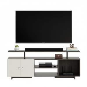 Meuble TV en bois d'ingénierie, meuble TV sur pied avec étagères de rangement pour salon, meuble TV (Wengé et Blanc) - Product Image 2