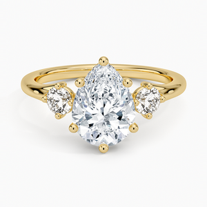 Bague de fiançailles de luxe flottante à trois pierres en diamant de laboratoire taille poire pour femme, or jaune, rose et blanc 14K et 18K, pour usage quotidien - Product Image 1