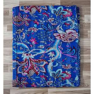 Couvre-lit Kantha fait main le plus vendu, 100% coton, imprimé à la main, motif floral, poids du tissu 220g, origine Rajasthan - Product Image 6