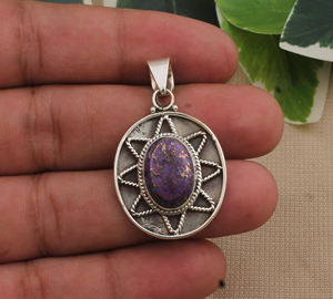 Colgante de Turquesa Cobre Púrpura Natural, Plata de Ley 925, Chapado en Platino, Collar de Gema en Forma de Lágrima Vintage, Unisex, Único - Product Image 5