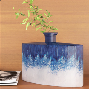 Jarrón de Cerámica Decorativo con Degradado Azul y Blanco, Elegante Florero para Mesa, Maceta para Espacios Interiores - Product Image 1