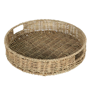 Round Rattan Woven Serving <b>Tray</b> with Handles Multifunction Food Dessert Snack Server for Kitchen Living Room - Product Image 4
