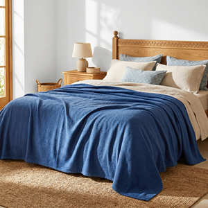 Beige Woven Cotton <b>Blanket</b> Queen Bed Throw for Minimalist Bedroom Home Décor and Hospitality Use - Product Image 4
