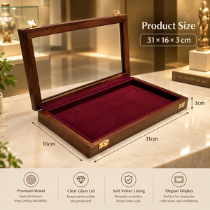 WEWOOD Premium Durable Eco-Friendly Modern Foldable Wooden Fossil Artifact Display Case Glass <b>Lid</b> Velvet-Lined Museum Specimen - Product Image 2