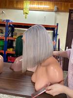 Perruques courtes et droites SHIN HAIRS en gros pour femmes noires, blondes, gris foncé, platine, avec raie au milieu, cheveux vietnamiens teints