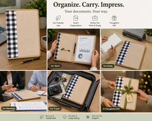 Jute <b>Portfolio</b> Case 13.5x10 in Checkered Side Business Organizer <b>Folder</b> - Product Image 3