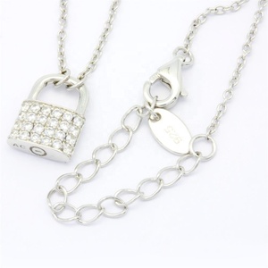 925 Sterling Silver Rhodium Plated Lock Pendant <b>Necklace</b> with Brilliant Cut 5A Zircon Pave Setting Chain Romantic Style Women's - Product Image 3