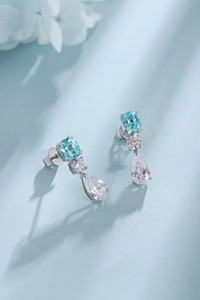 Classic Women's 925 <b>Silver</b> <b>Stud</b> Earrings With Blue Topaz And Pear Cut Diamond Drop Claw Setting Wedding Jewelry - Product Image 4