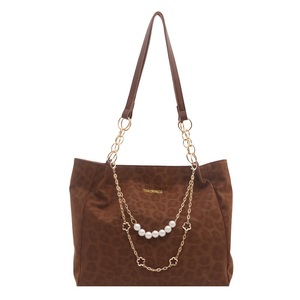 Sac à bandoulière élégant à imprimé léopard en polyester avec fermeture éclair et chaîne, grande capacité - Product Image 1