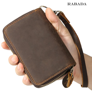 Custom RABADA Vintage Crazy Horse Leather Mini Zip Card Accordion Wallet <b>Coin</b> <b>Purse</b> for Men - Product Image 2