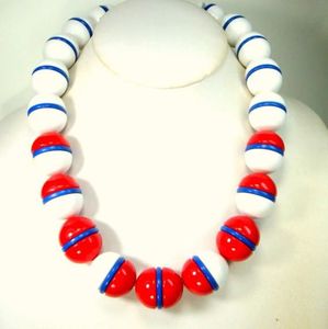Red White <b>Blue</b> <b>Beaded</b> Resin Ball Necklace Casual Unisex Gift Jewelry Fashionable Wedding Party Link Chain - Product Image 1