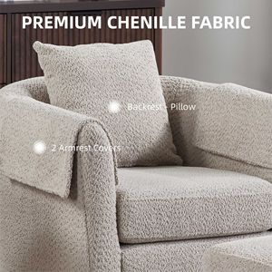 Fauteuil d'appoint moderne en chenille avec repose-pieds, fauteuil pivotant pour salon, coussin de dossier amovible, 2 housses d'accoudoirs - Product Image 3