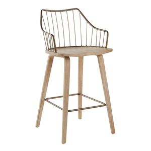 Winston Farmhouse Counter <b>Stool</b> White Washed Wood and <b>Antique</b> Copper Metal Stylish <b>Stools</b> & Ottomans - Product Image 1