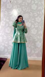 Designer Embroidery And Sequence Work Fandy Silk <b>Top</b> With Natural Crepe <b>Lehenga</b> Bottom And Faux Georgette Dupatta Fully Stitched - Product Image 2