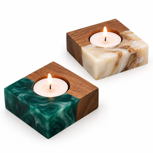 Porte-bougie carré en résine de bois marbré fait main, écologique, pour décoration de Noël, de la maison et d'événements (mariages, fêtes) - Product Image 1