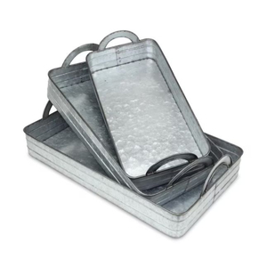 Galvanized Metal Serving Tray with Elegant <b>Copper</b> <b>Strip</b> and Iron Handles Decorative Farmhouse Platter for Weddings and Parties - Product Image 4