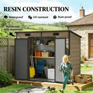 Casetta porta attrezzi in plastica marrone chiaro per ripostiglio o giardino - Product Image 2