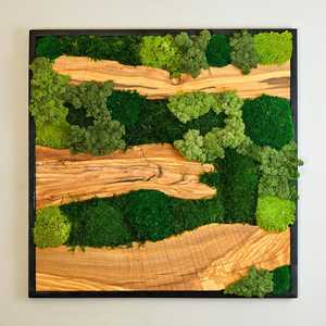 Arte de pared de madera al por mayor, decoración especial de musgo para pared, arte de musgo y madera para decoración del hogar, arte de musgo hecho a mano con base de madera - Product Image 1