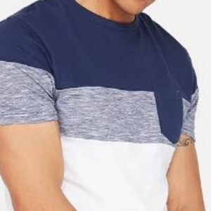 Camisetas de verano para hombre de alta calidad, 100% algodón, combinación de tres colores, amarillo, con parche en el bolsillo, cuello redondo personalizado, una bolsillo. - Product Image 1
