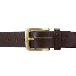 Ceinture décontractée en cuir marron de qualité supérieure, durable et finement travaillée, en cuir grainé lisse, ceinture de mode pour homme avec boucle en laiton - Product Image 3