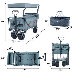 Carrello da carro grigio pieghevole con tettoia rimovibile grandi maniglie regolabili per tutti i terreni e borsa termica-per il campeggio - Product Image 4