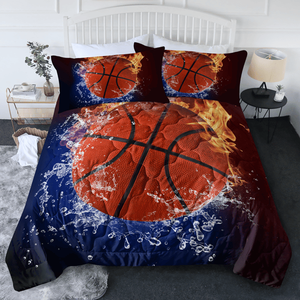 Set Copripiumino Estivo 3 Pezzi con Motivo Fuoco e Basket, Design Esclusivo, Sottile, Misura Singola - Product Image 1