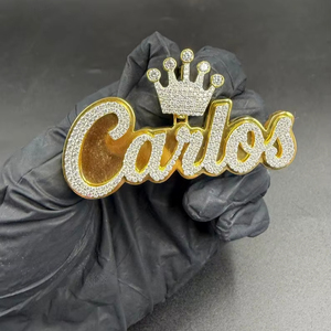 Colgante Personalizado con Nombre y Corona, Chapado en Oro con Incrustaciones de Moissanita, para Joyería Fina de Plata de Ley 925, Colgantes y Dijes - Product Image 1